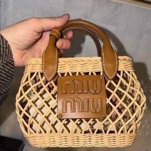 Miu Miu Brown Wicker Basket Woven Mini Bag